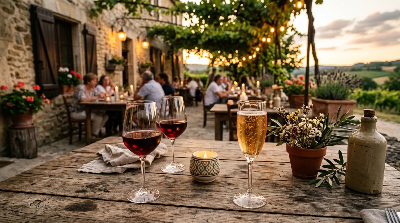Verres de vin rouge léger et de cidre brut pour accompagner un camembert chaud Verres de vin rouge léger et de cidre brut pour accompagner un camembert chaud