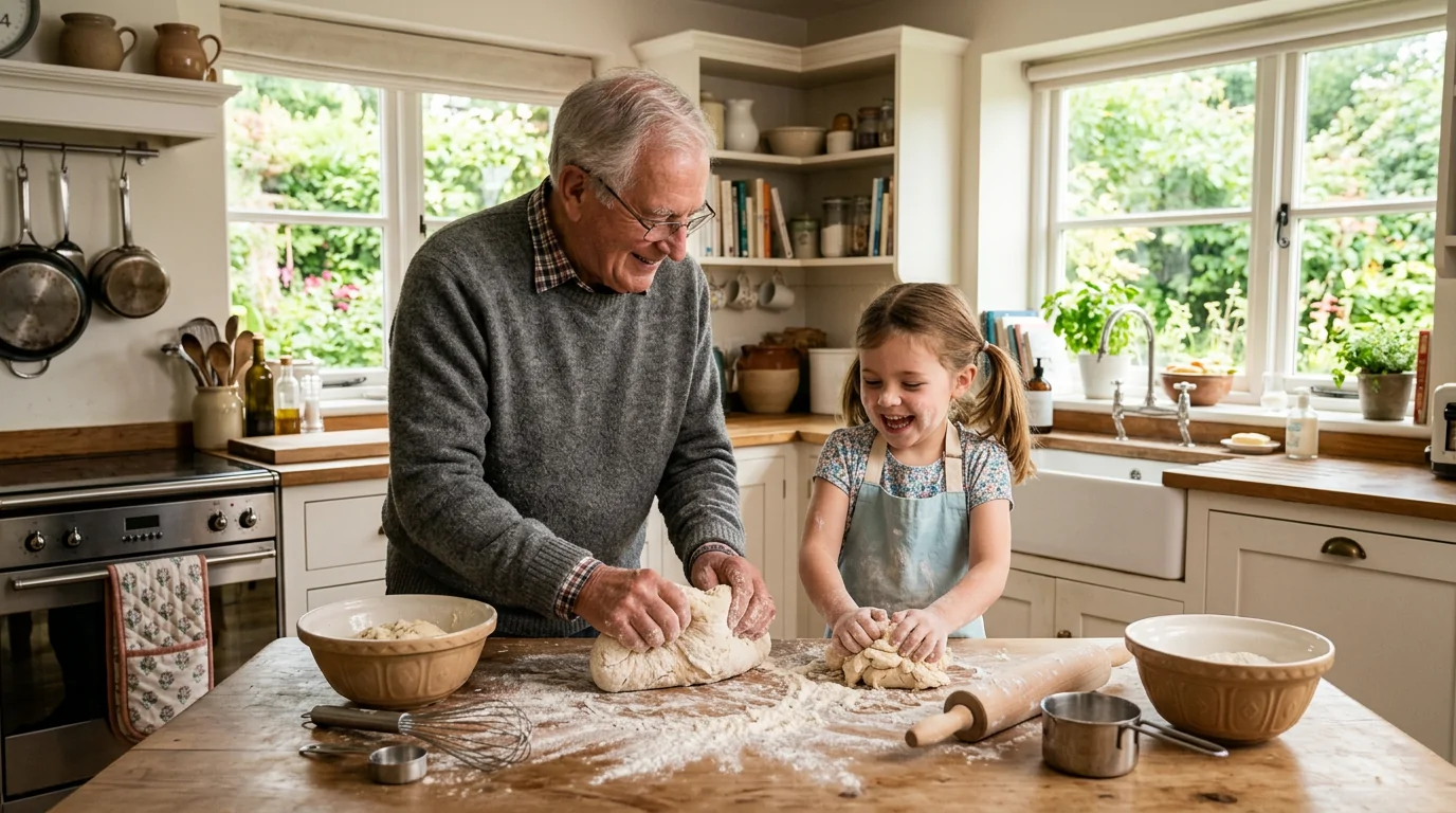 Grand-père et petite-fille lors d'un atelier de cuisine ensemble