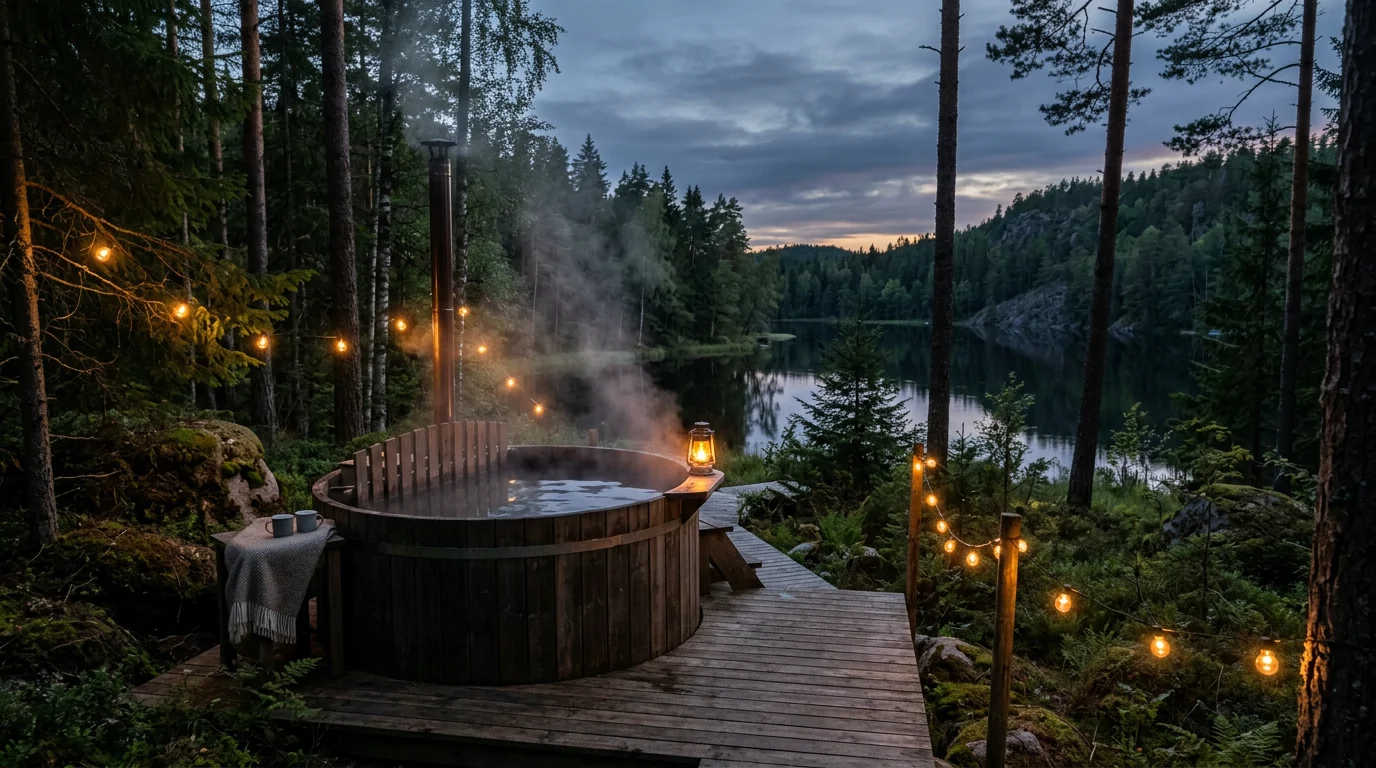 Bienfaits détente du bain nordique Bain nordique fumant en extérieur pour un moment de détente