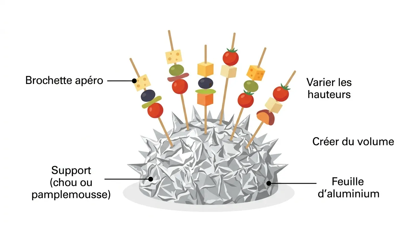 Appetizer skewers arranged on an original stand