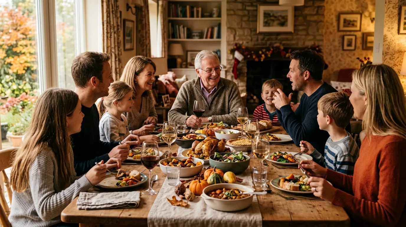 Repas familial en famille autour d'un grand-père épicurien