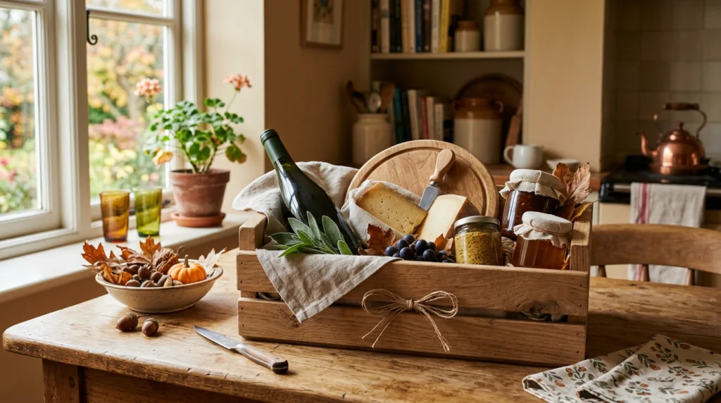 Coffret cadeau gourmand avec vin et accessoires de cuisine pour grand-père