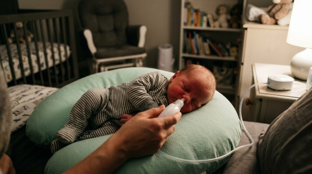 Aspirador nasal portátil para bebés y cojín refrescante