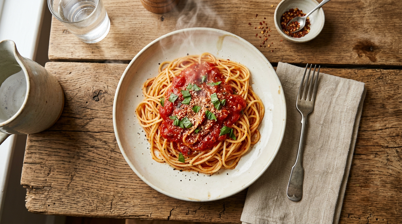 Portion spaghetti plat principal Assiette de spaghetti en plat principal avec sauce tomate portion adulte