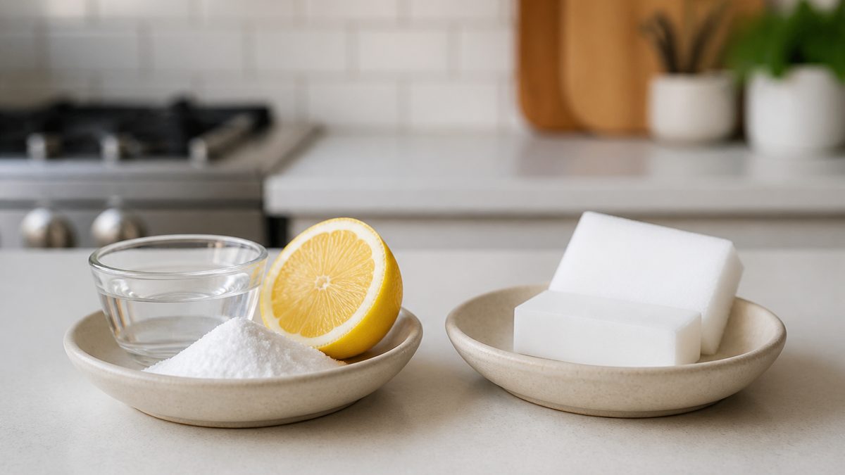 Comparaison entre ingrédients naturels et produit nettoyant spécial semelle de fer