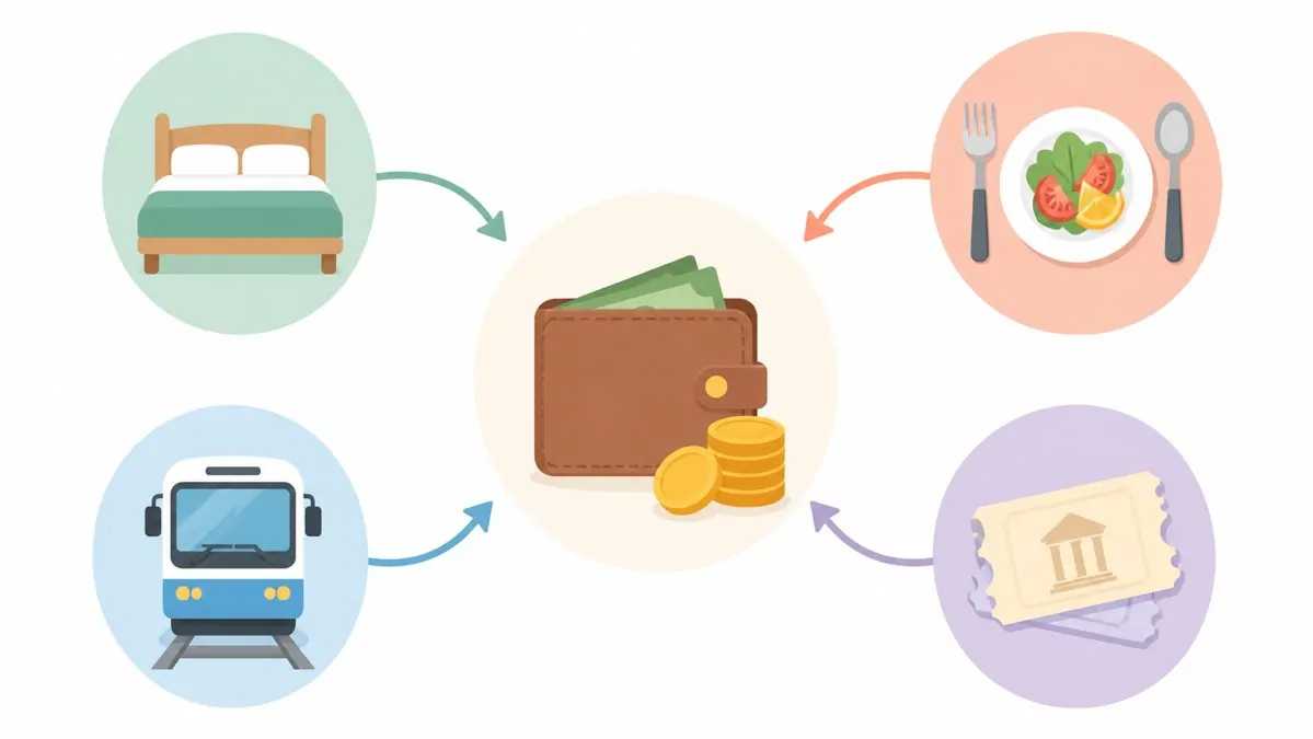 Budget pour un week-end à Nice Schéma explicatif illustrant les postes de dépense d'un week-end de voyage