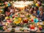 Party table with several colorful cocktails for a birthday