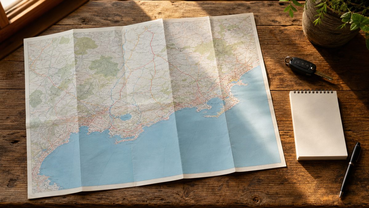 Combien de jours prévoir pour un road trip en Camargue Carte routière du sud de la France dépliée sur une table pour préparer un itinéraire