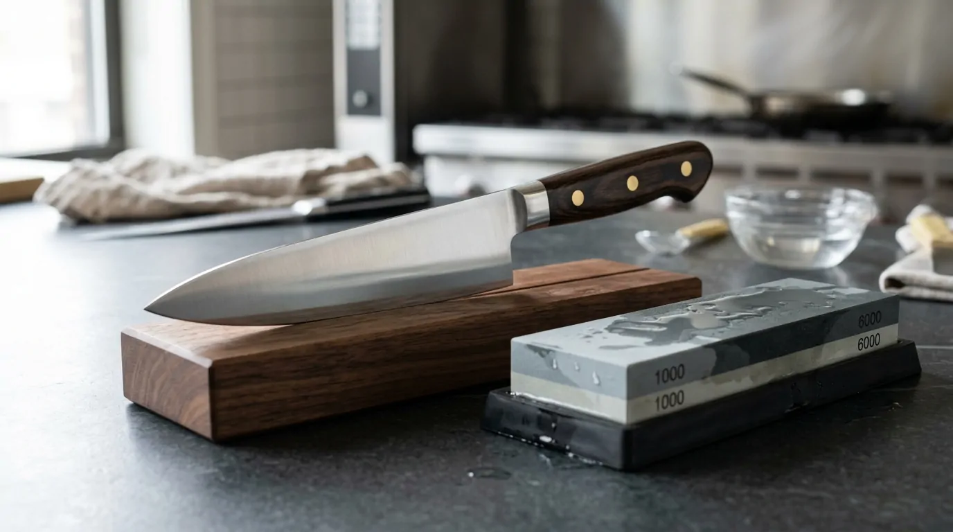 Entretien des couteaux pour une cuisine réussie Couteaux bien entretenus sur une planche en bois