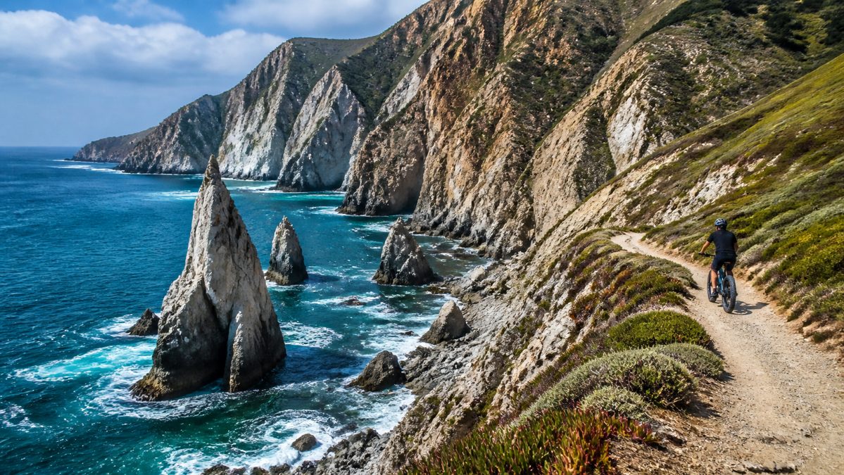 Itinéraire deux à trois jours Belle-Île-en-Mer Aiguilles rocheuses de la côte sauvage et cycliste à Belle-Île-en-Mer