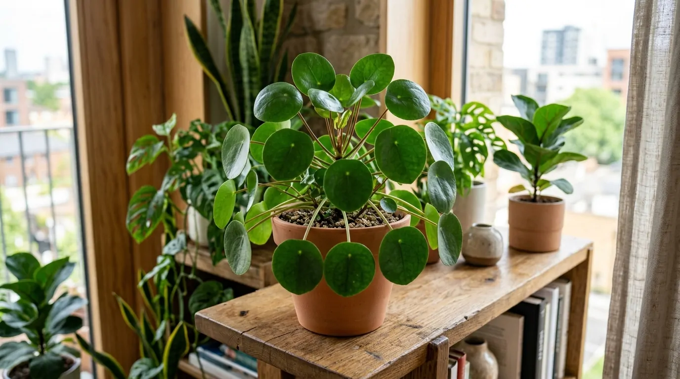 Pilea parmi d'autres plantes d'intérieur décoratives Pilea parmi d'autres plantes d'intérieur décoratives