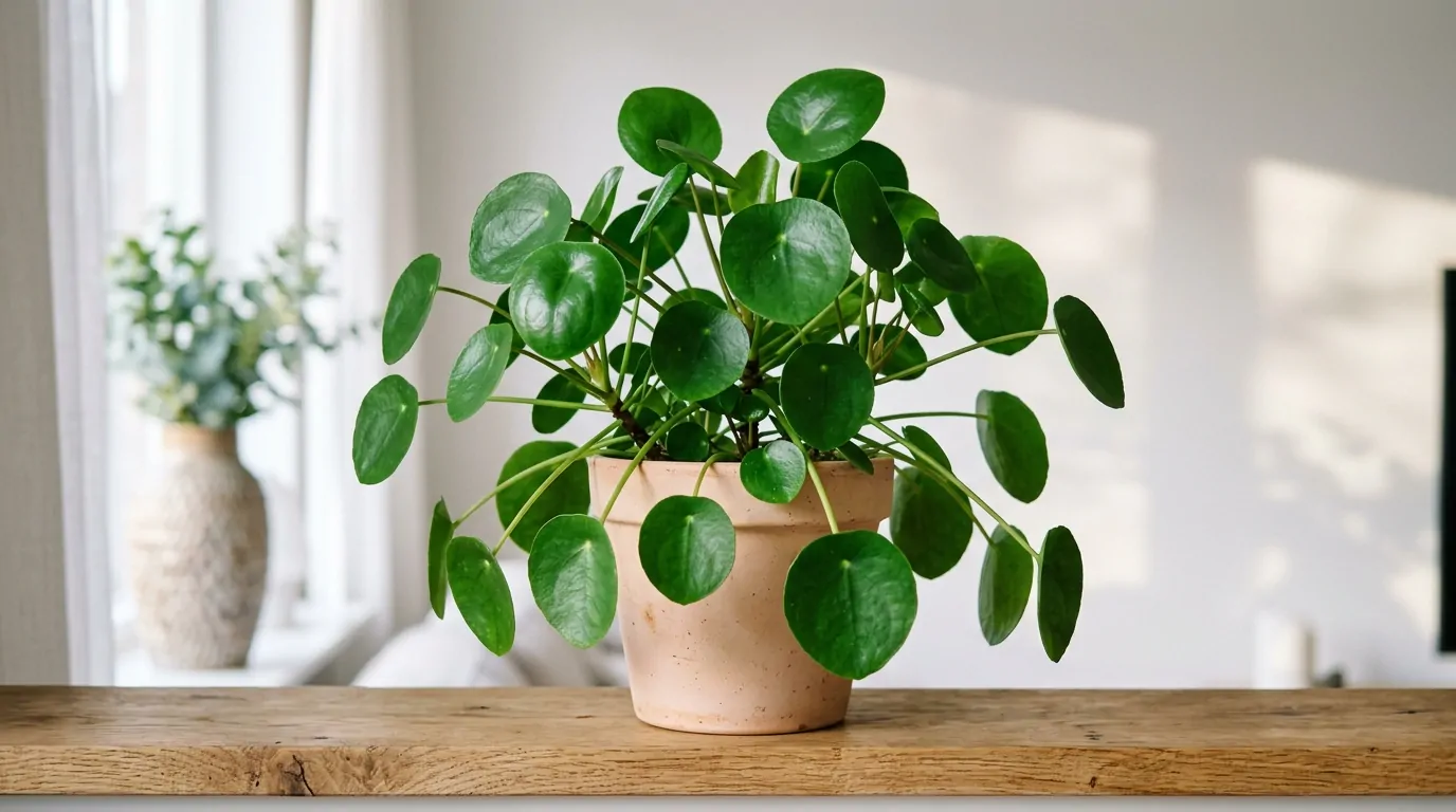 Le pilea peperomioides : une lante d'intérieur verte et attrayante Pilea peperomioides verte dans un pot décoratif