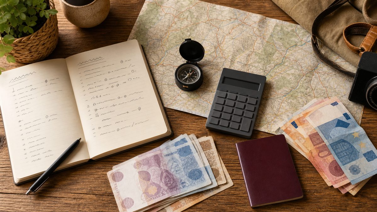 Budget pour visiter la Turquie une semaine Carnet de voyage, billets de banque, calculatrice et passeport posés sur une table pour planifier un budget