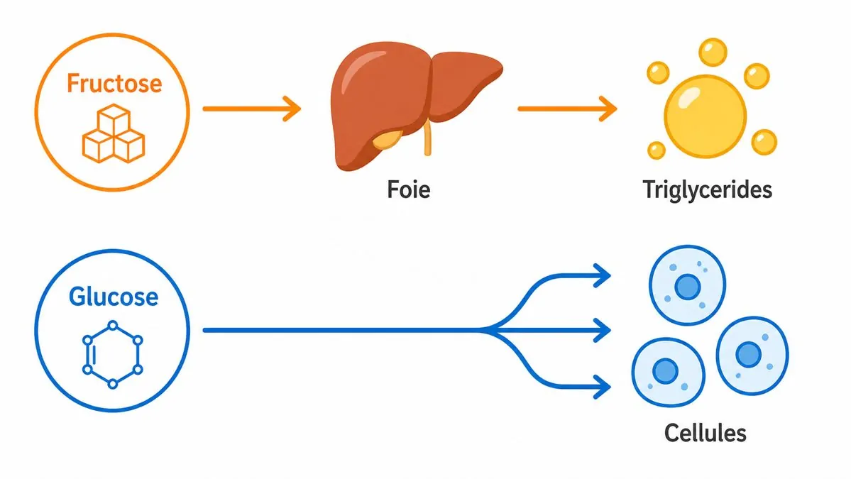 Schéma du métabolisme du fructose et du foie Schéma comparant le métabolisme du fructose et du glucose dans le foie
