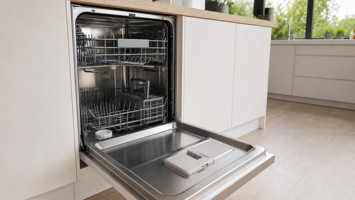 Sel régénérant et liquide de rinçage du lave-vaisselle Compartiments à sel régénérant et liquide de rinçage d'un lave-vaisselle ouverts