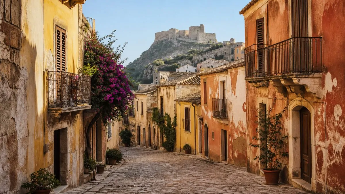 Vieux-Nice et colline du Château Ruelle pavée typique du Vieux-Nice avec façades colorées et fortification en hauteur