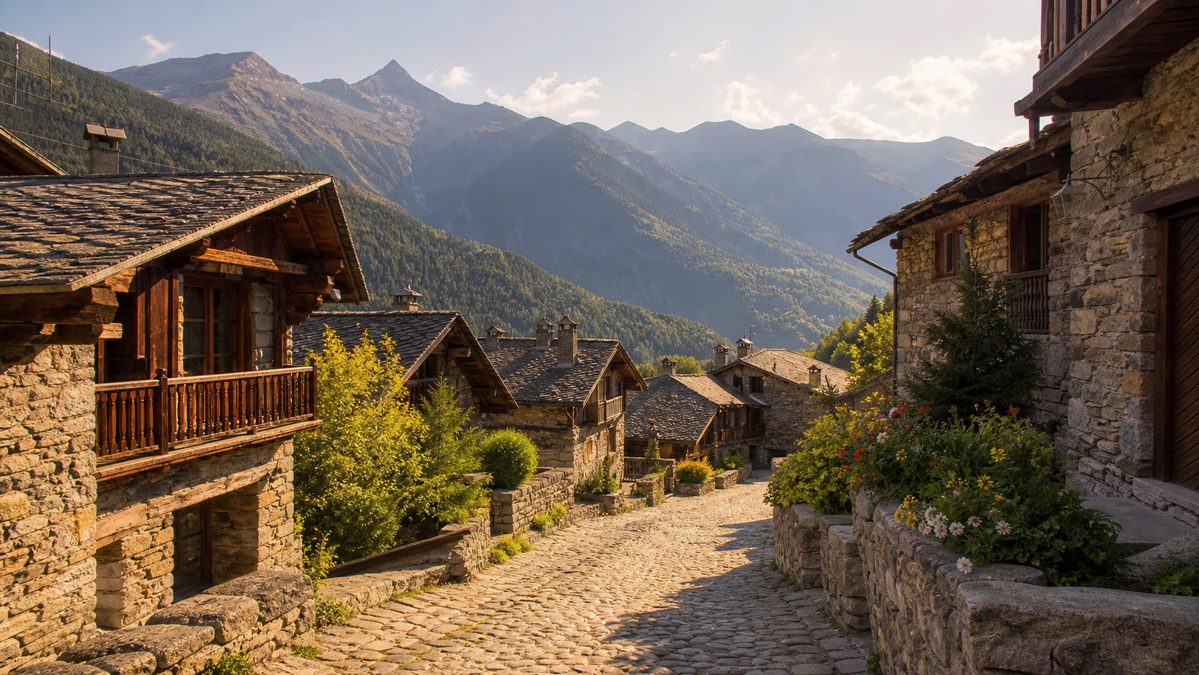 Villages et patrimoine de Savoie à visiter Ruelle pavée d'un village alpin traditionnel en Savoie