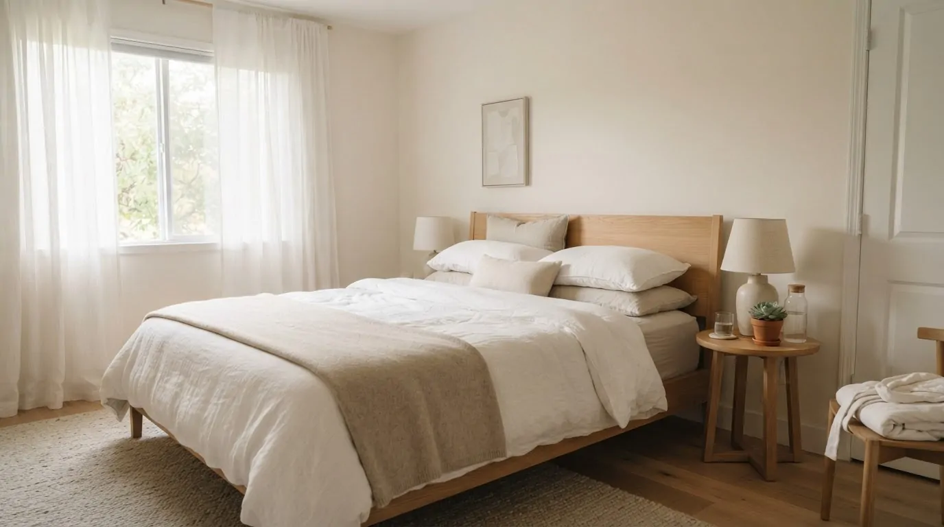 Chambre lumineuse avec literie propice au sommeil