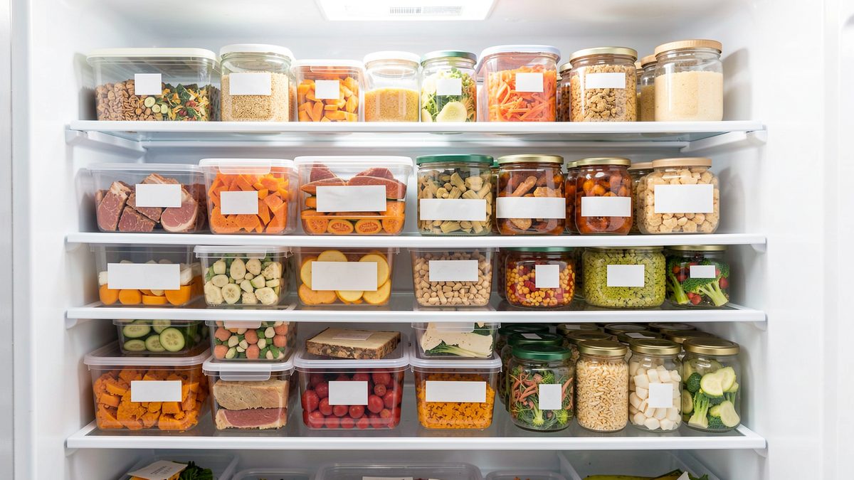 Garder un frigo propre et organisé au quotidien Intérieur de réfrigérateur bien organisé avec des aliments rangés dans des contenants transparents
