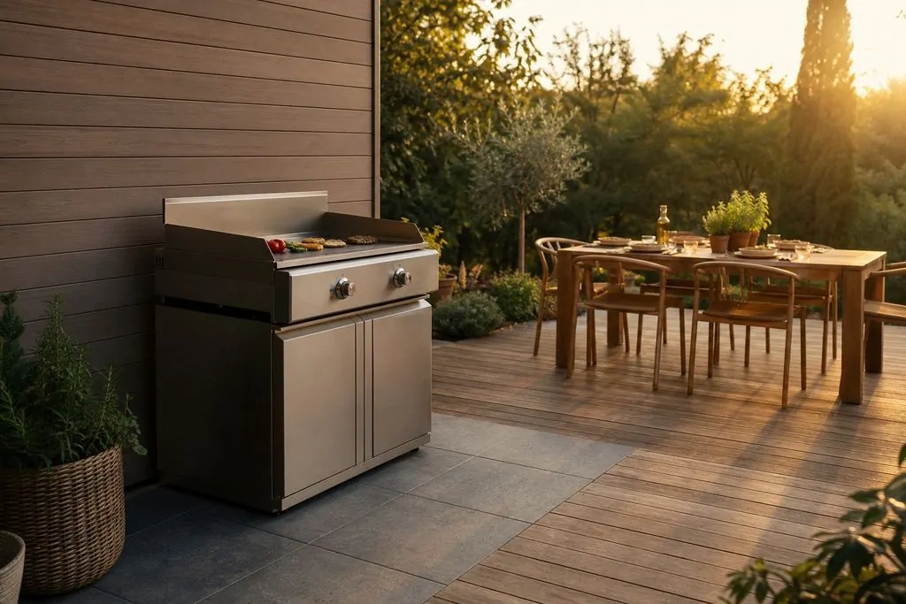 Terrasse avec un coin barbecue en toute sécurité terrasse avec un coin barbecue en sécurité